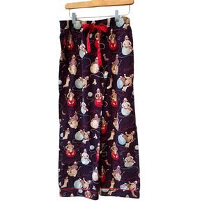 Nick & Nora Knitting Sock Monkey Flannel Pajama Pants Plum S